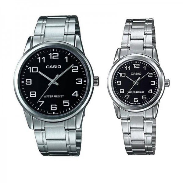 Casio MTP-V001D-1BVDF dan LTP-V001D-1BVDF Silver Black Couple